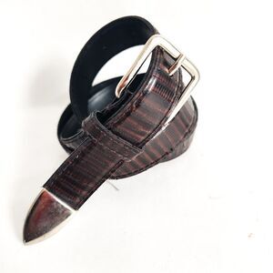 90s Y2K Brown Lizard Leather Western Silver Metal Tip & Buckle Belt Size 25"-30"